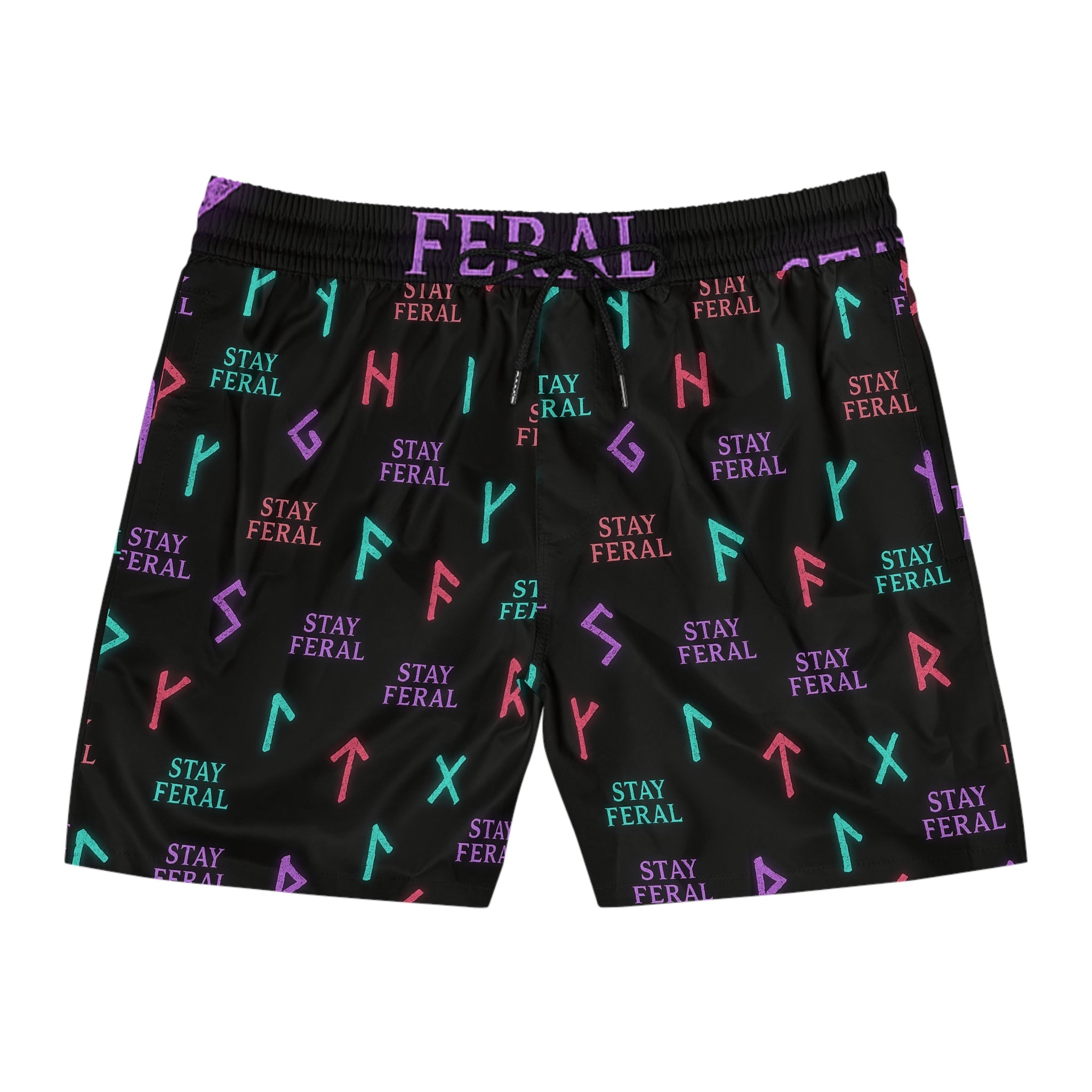 Stay Feral Glowing Rune Men’s Swim Trunks | Edgy Beachwear