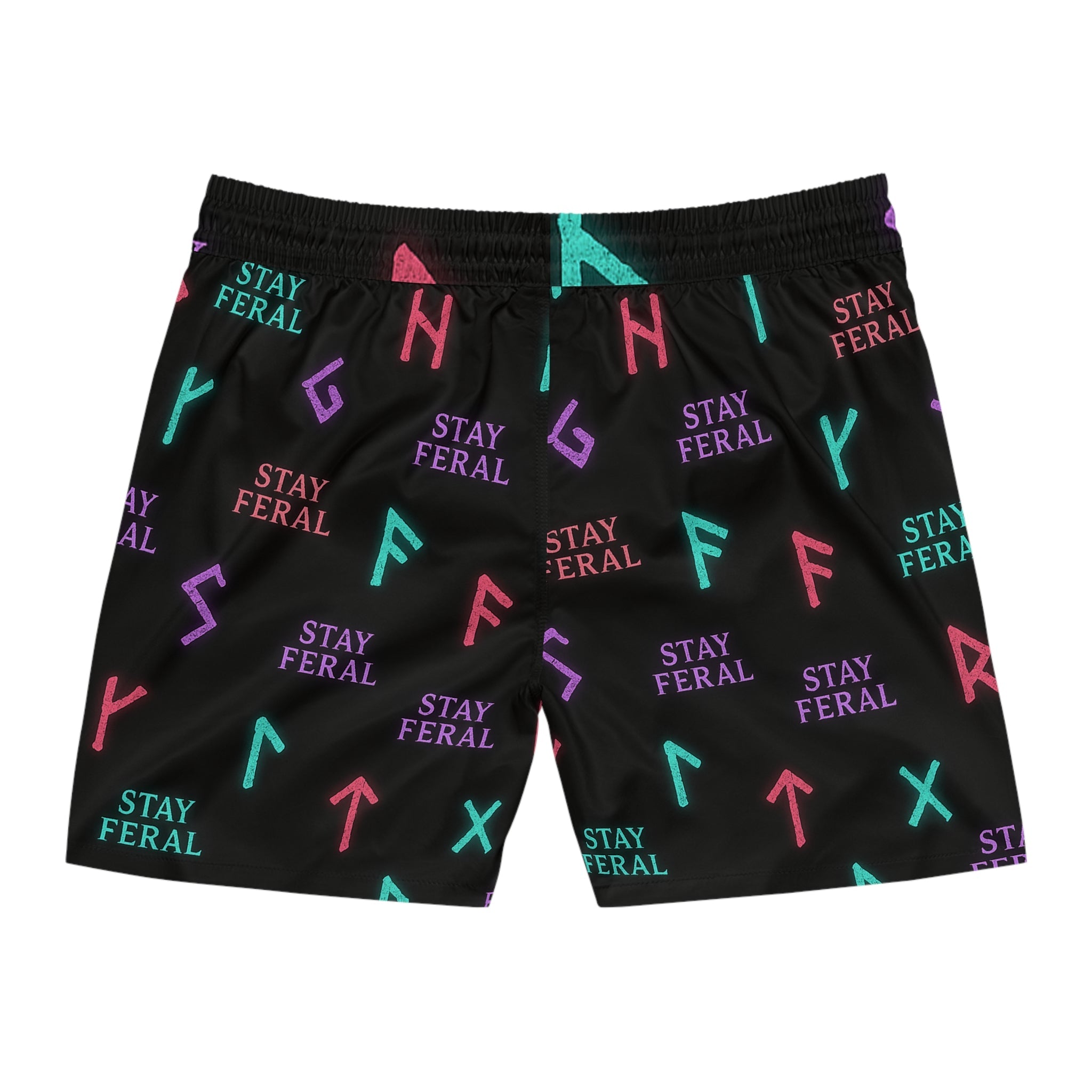 Stay Feral Glowing Rune Men’s Swim Trunks | Edgy Beachwear