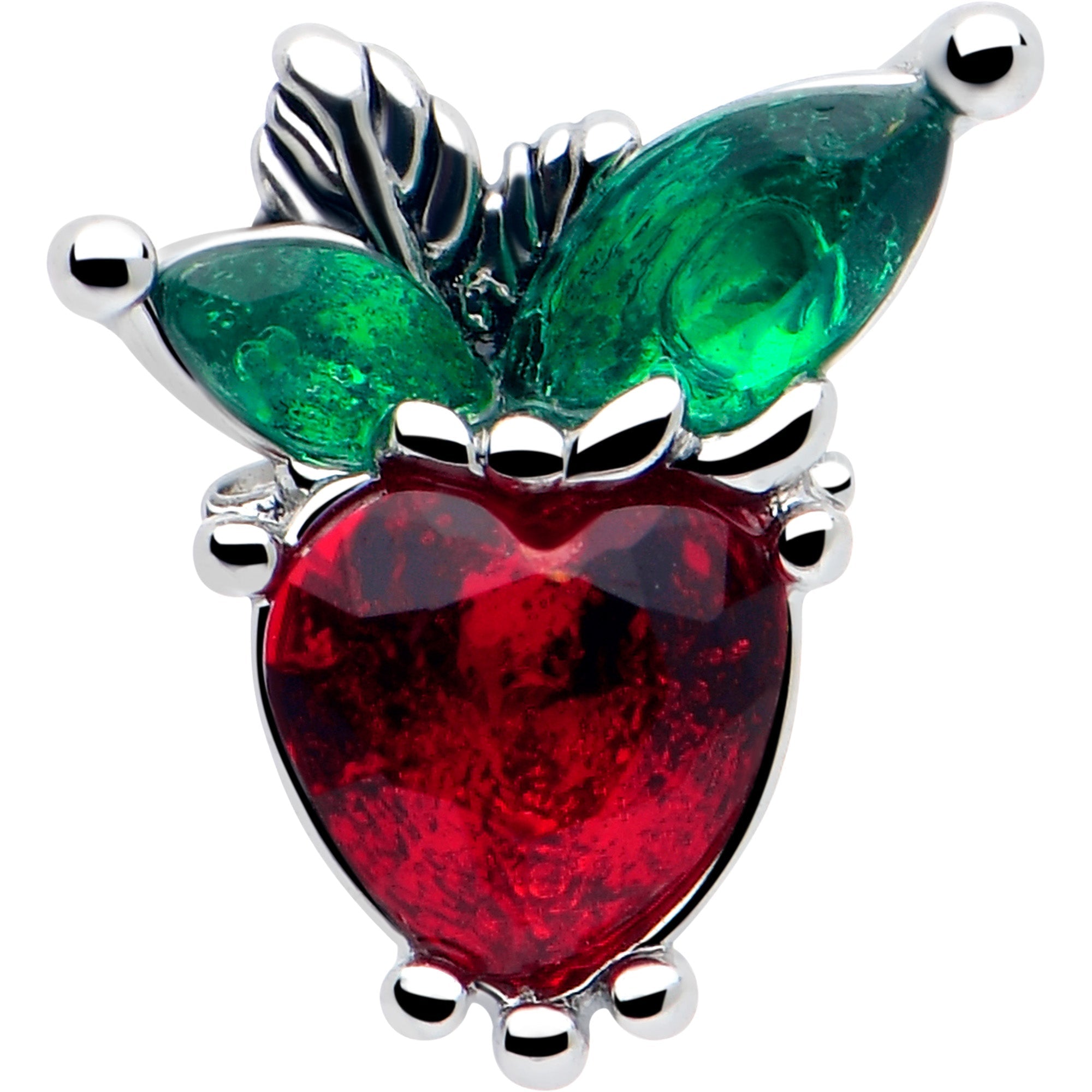 20G 7mm Red Green Gem Strawberry Heart L Shape Nose Ring