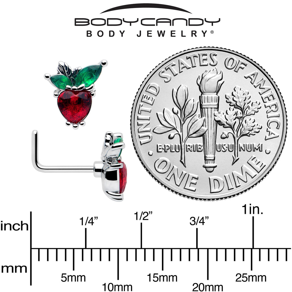 20G 7mm Red Green Gem Strawberry Heart L Shape Nose Ring