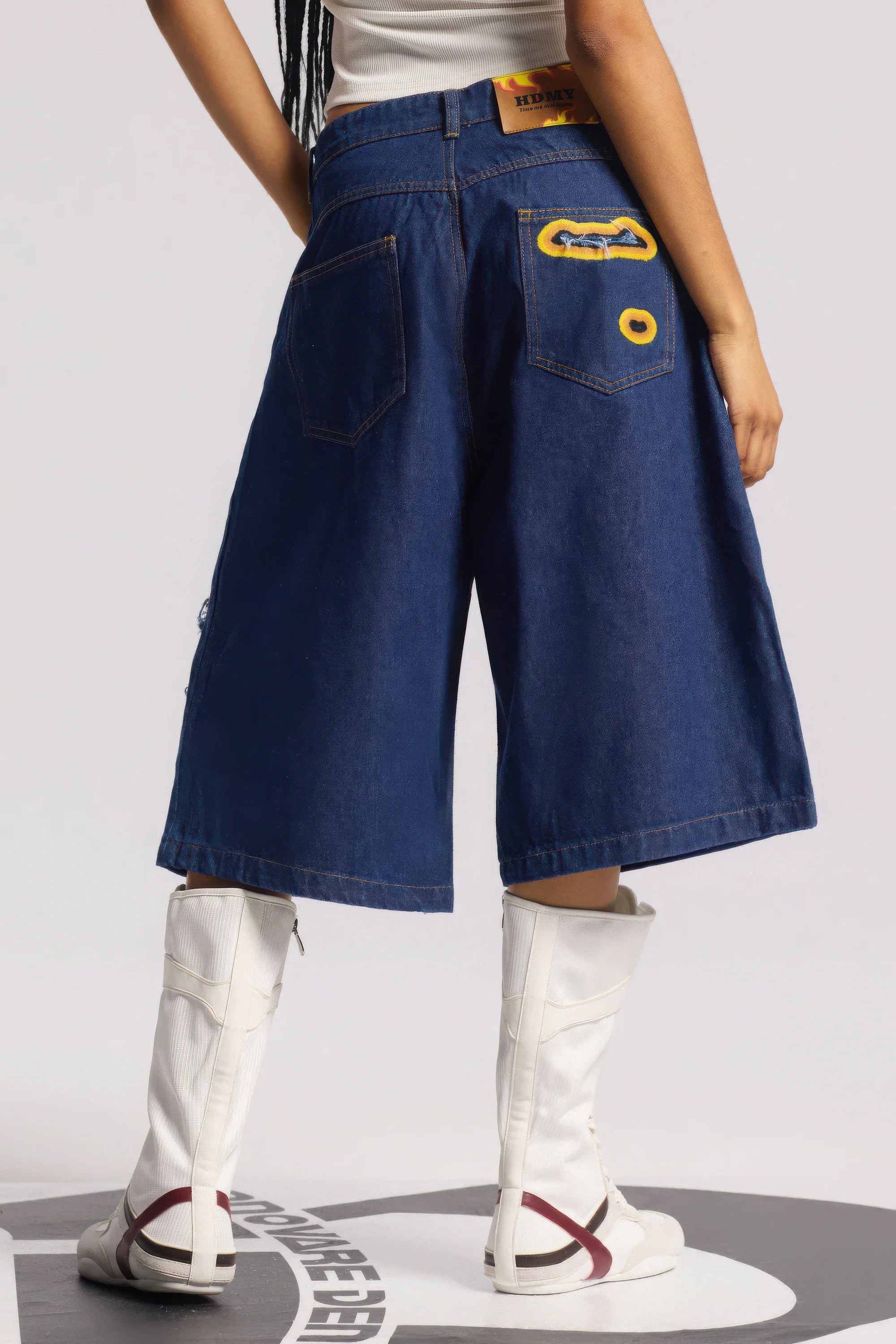 Flame Burnout Distressed Denim Shorts – Bold, Streetwear-Inspired Design