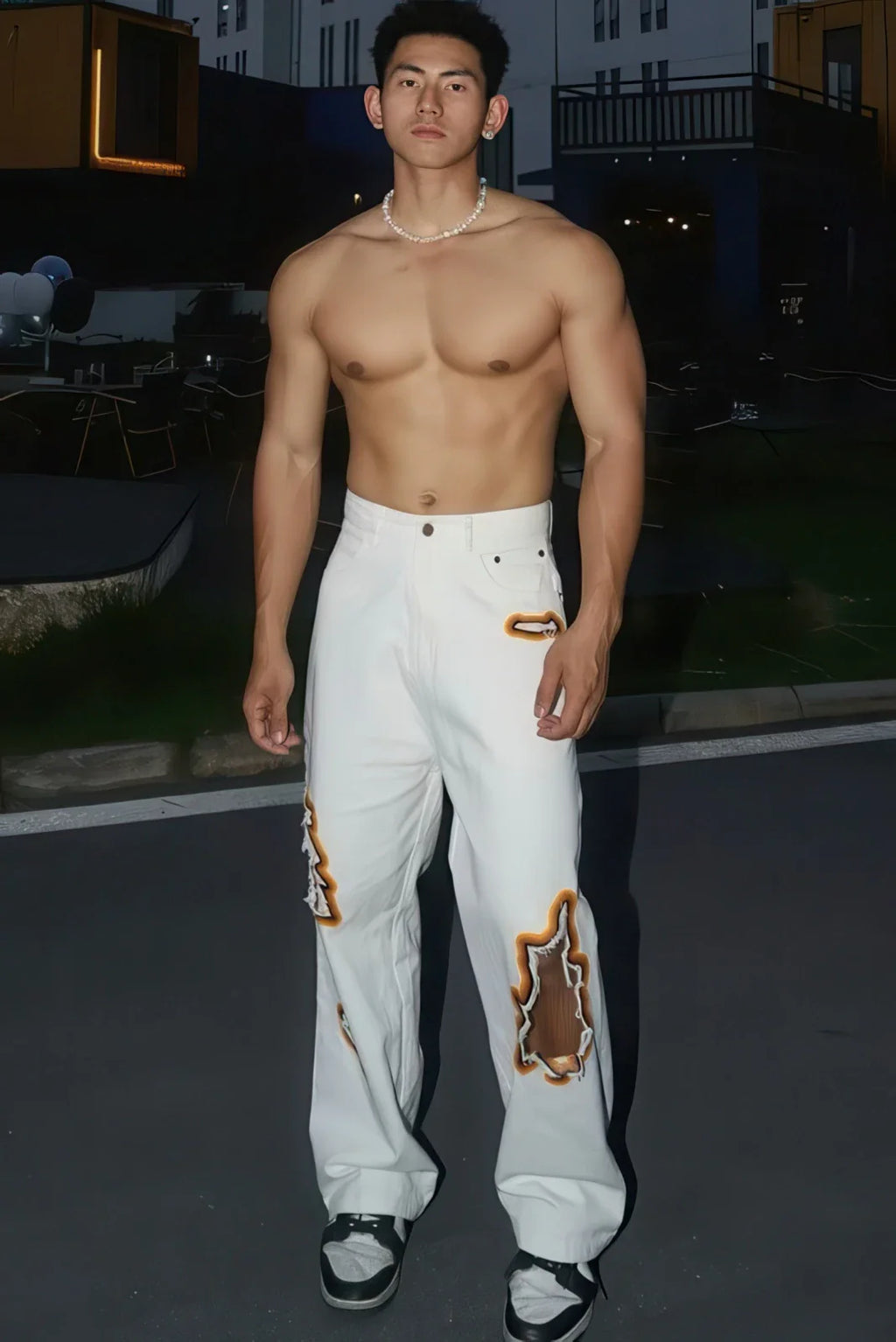 Flame Burnout Distressed Denim Jeans – Bold, Street Style Design