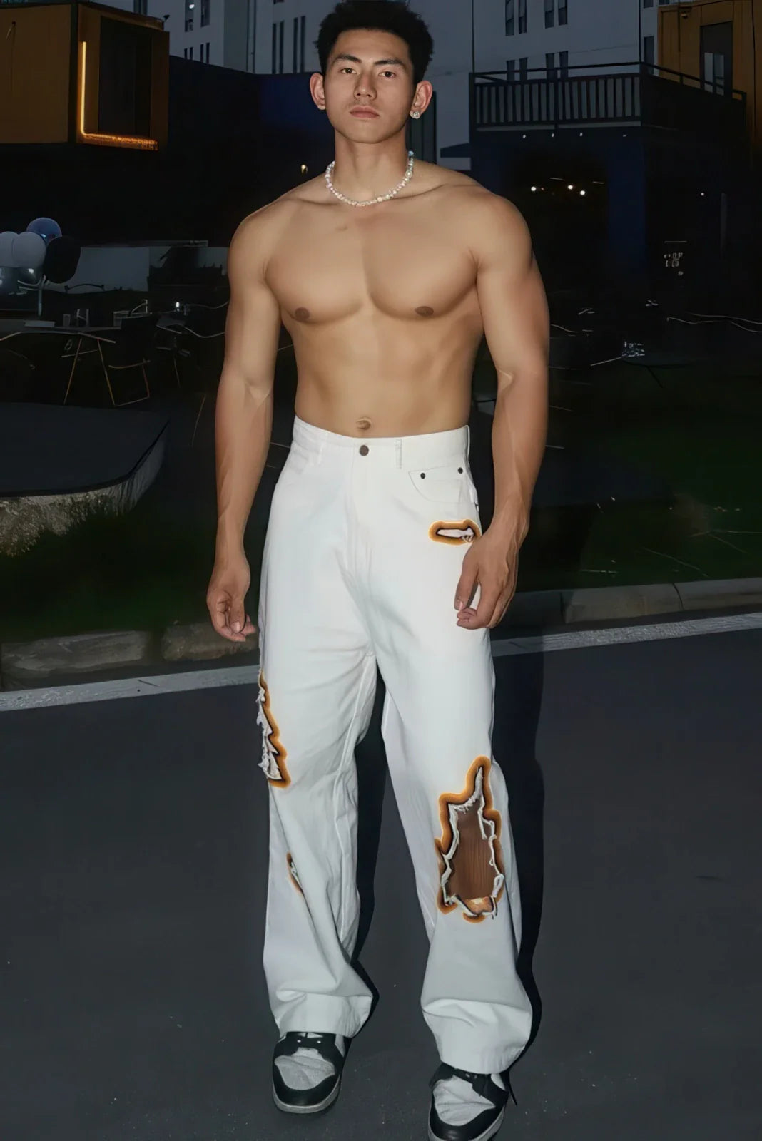 Flame Burnout Distressed Denim Jeans – Bold, Street Style Design