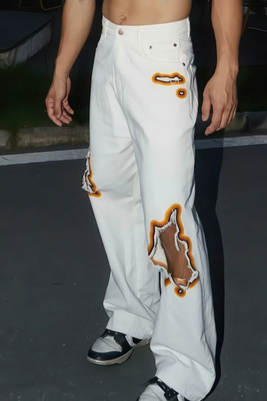 Flame Burnout Distressed Denim Jeans – Bold, Street Style Design