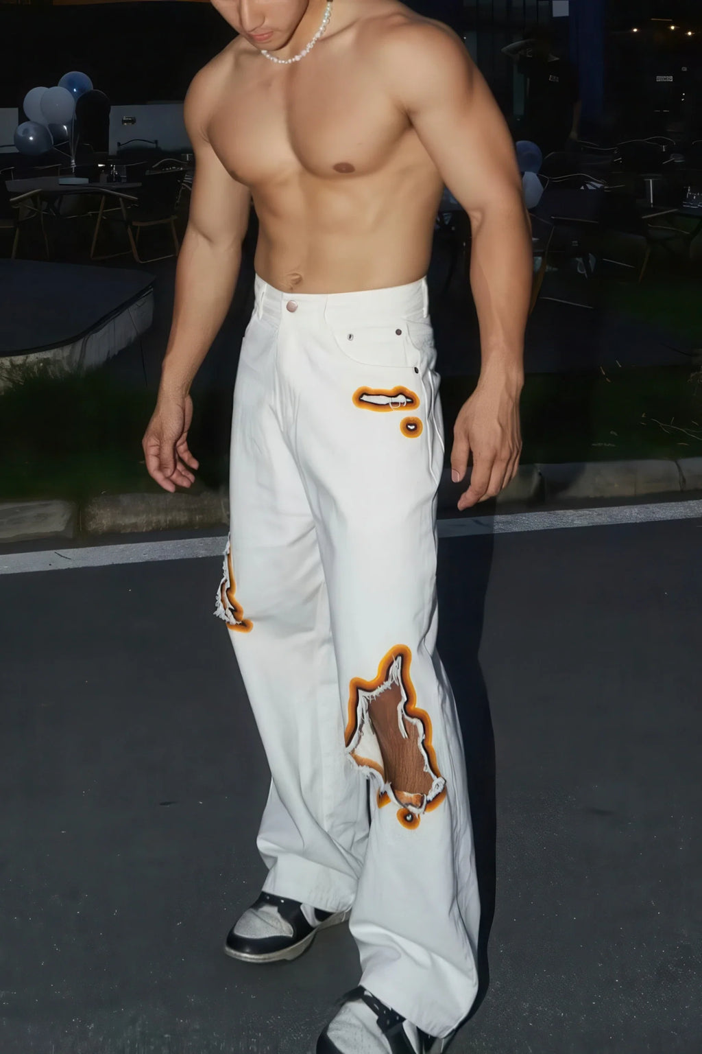 Flame Burnout Distressed Denim Jeans – Bold, Street Style Design