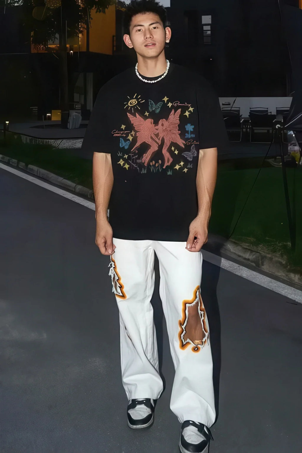 Flame Burnout Distressed Denim Jeans – Bold, Street Style Design