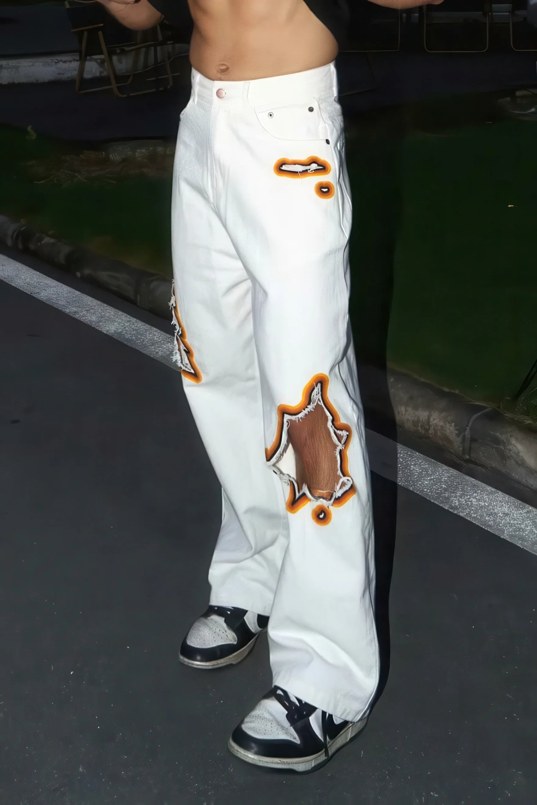 Flame Burnout Distressed Denim Jeans – Bold, Street Style Design