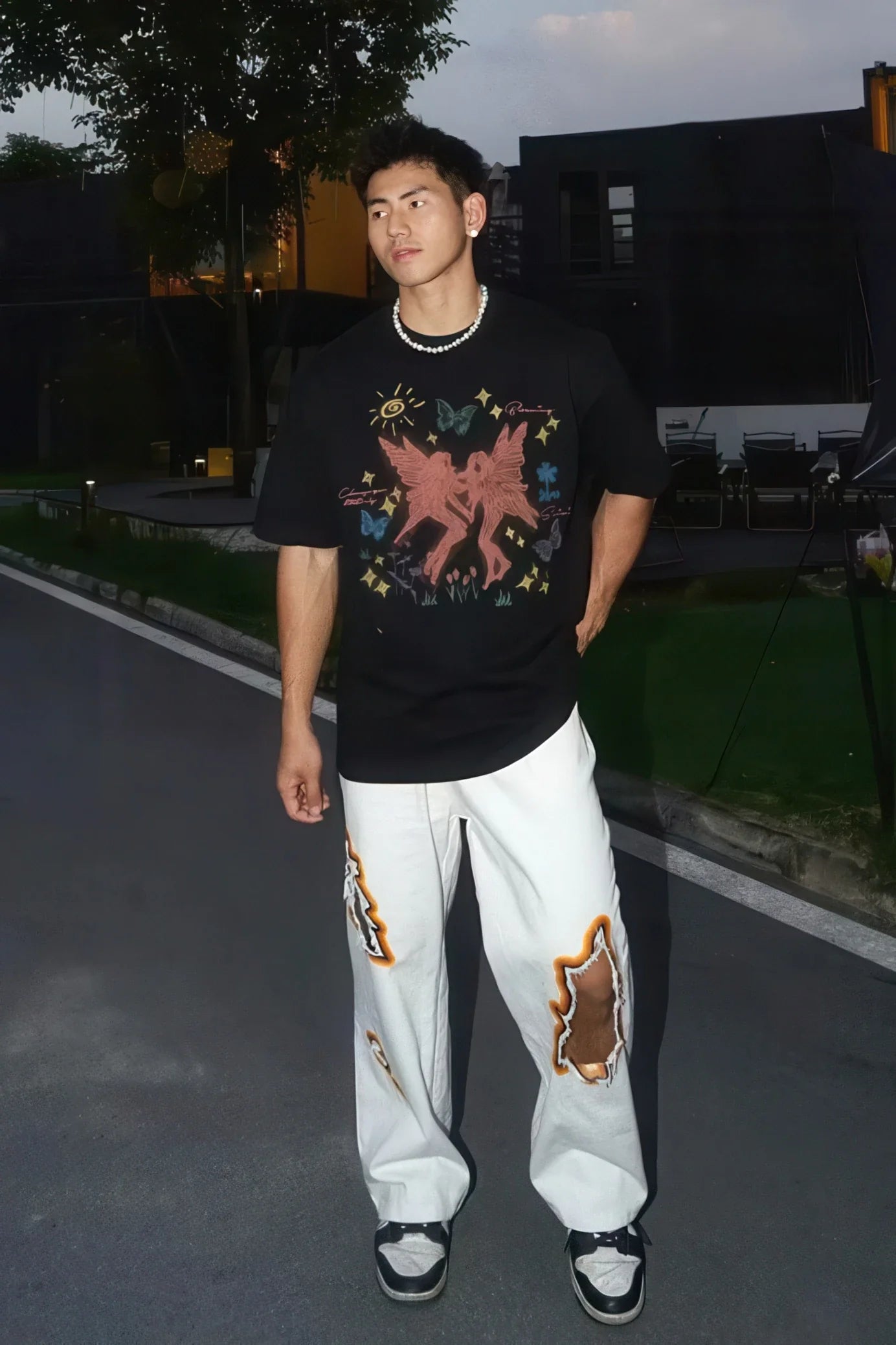 Flame Burnout Distressed Denim Jeans – Bold, Street Style Design