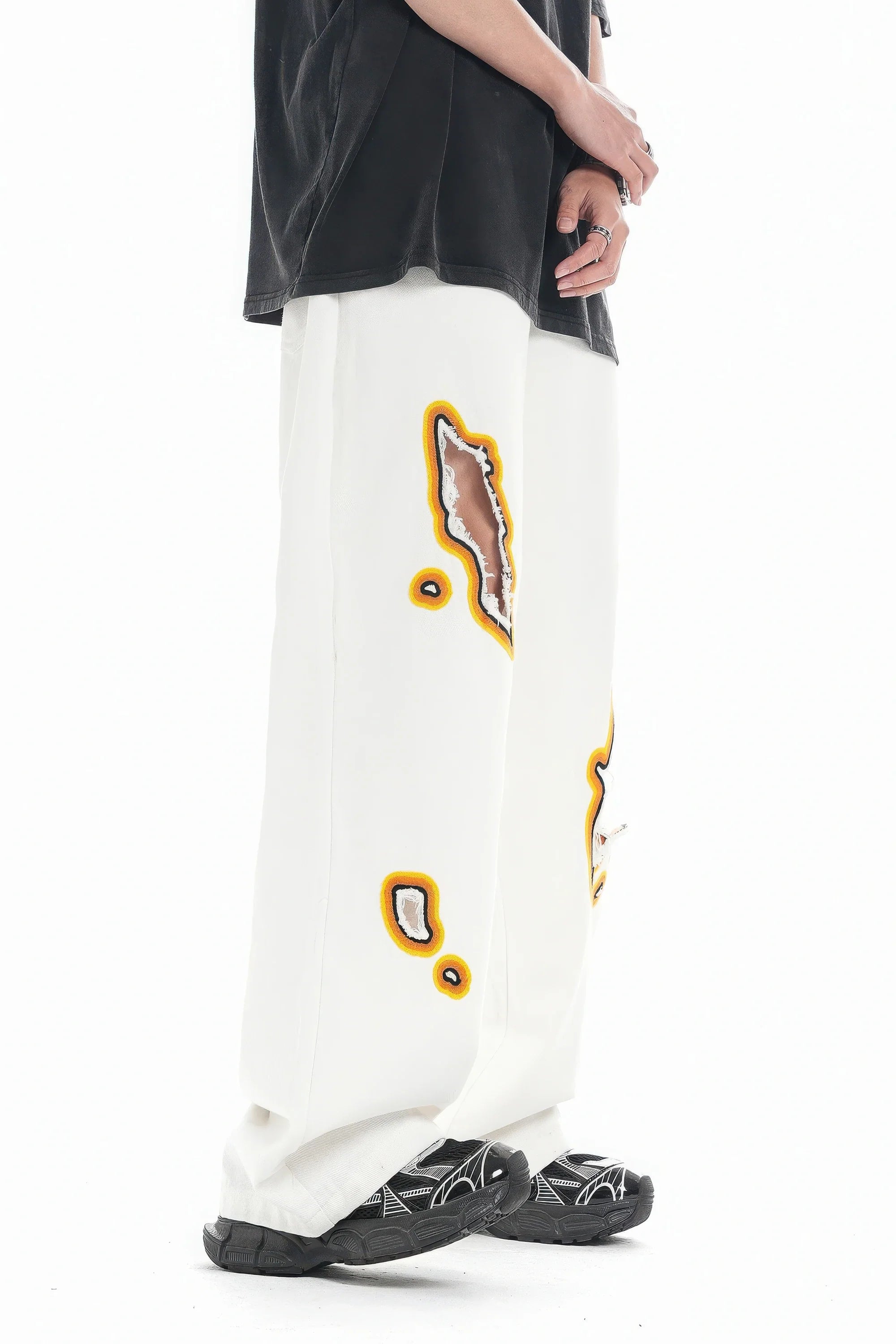 Flame Burnout Distressed Denim Jeans – Bold, Street Style Design