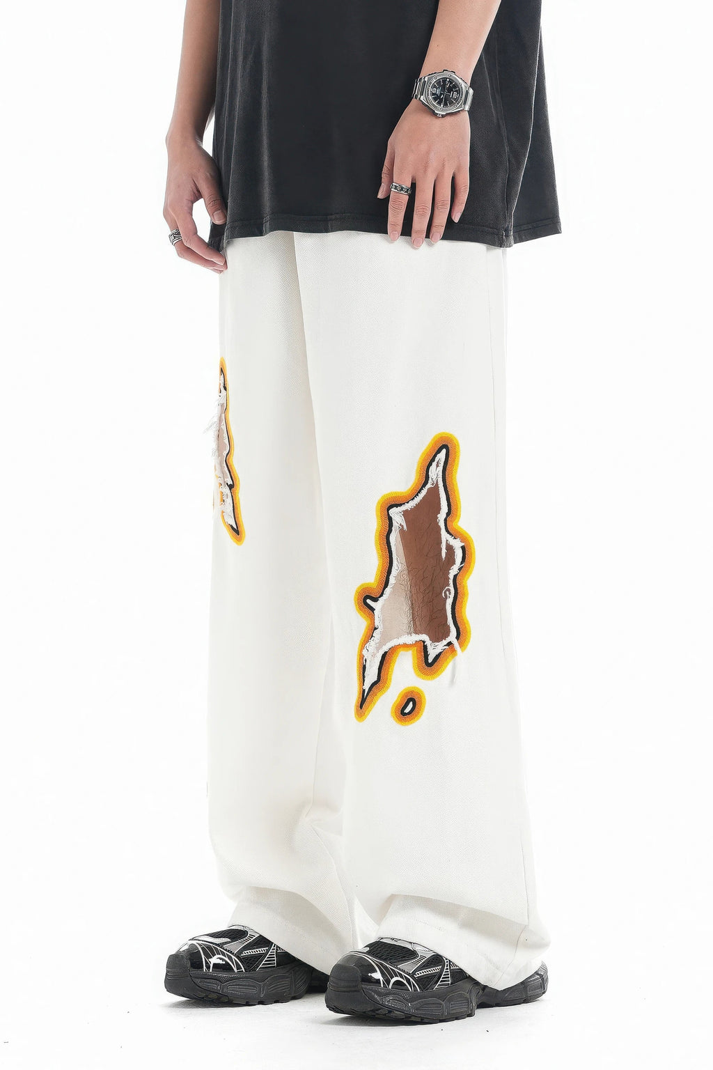 Flame Burnout Distressed Denim Jeans – Bold, Street Style Design