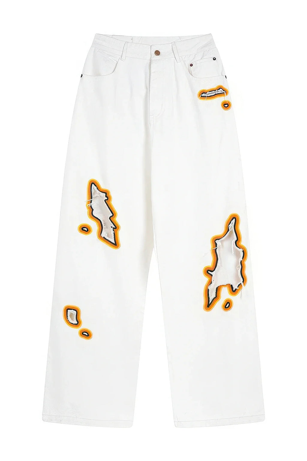 Flame Burnout Distressed Denim Jeans – Bold, Street Style Design