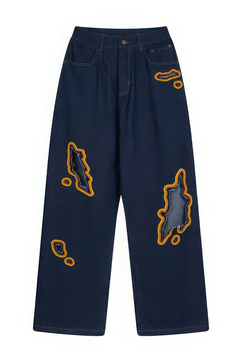 Flame Burnout Distressed Denim Jeans – Bold, Street Style Design