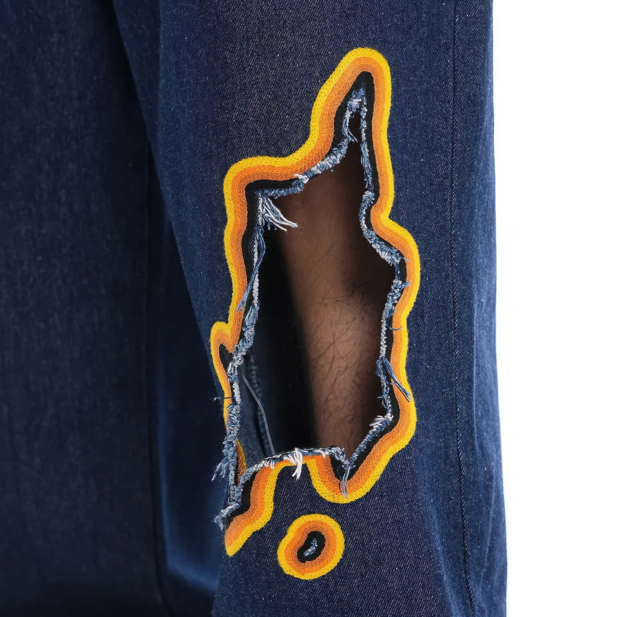 Flame Burnout Distressed Denim Jeans – Bold, Street Style Design