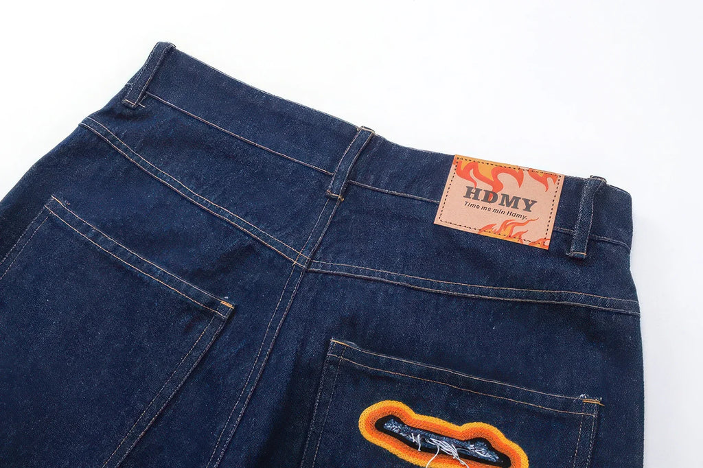 Flame Burnout Distressed Denim Jeans – Bold, Street Style Design