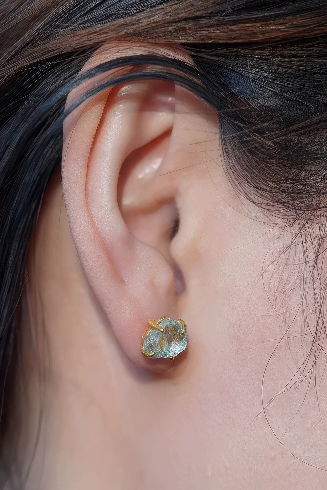 Raw Gemstone Stud Earrings Pair