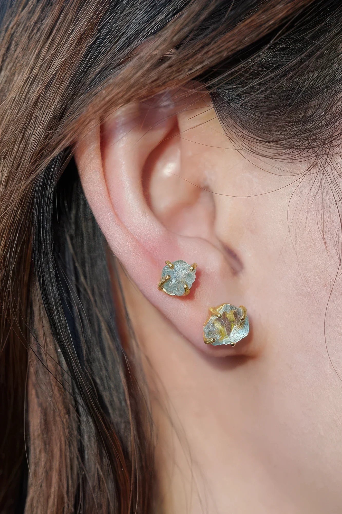 Raw Gemstone Stud Earrings Pair