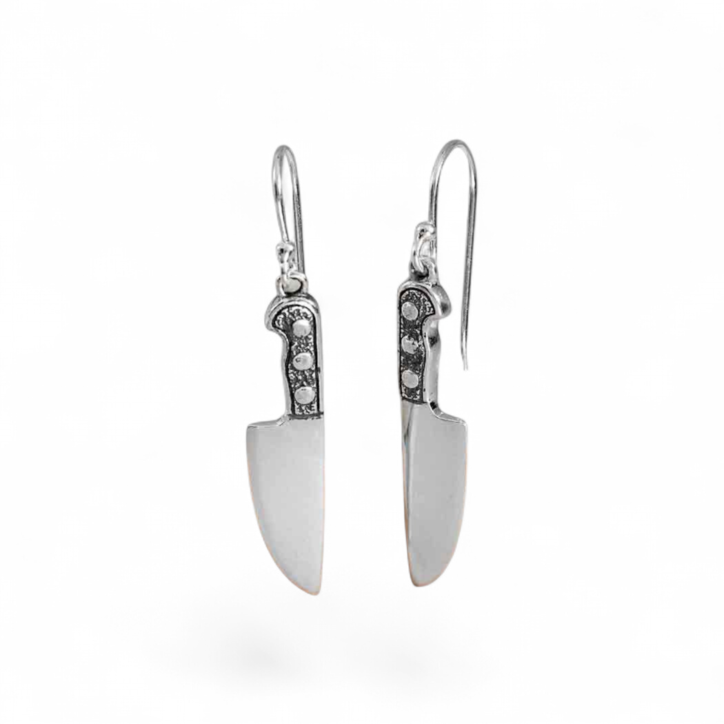 Sterling Silver Kitchen Knife Dangle Earrings – Edgy Handmade Statement Jewelry