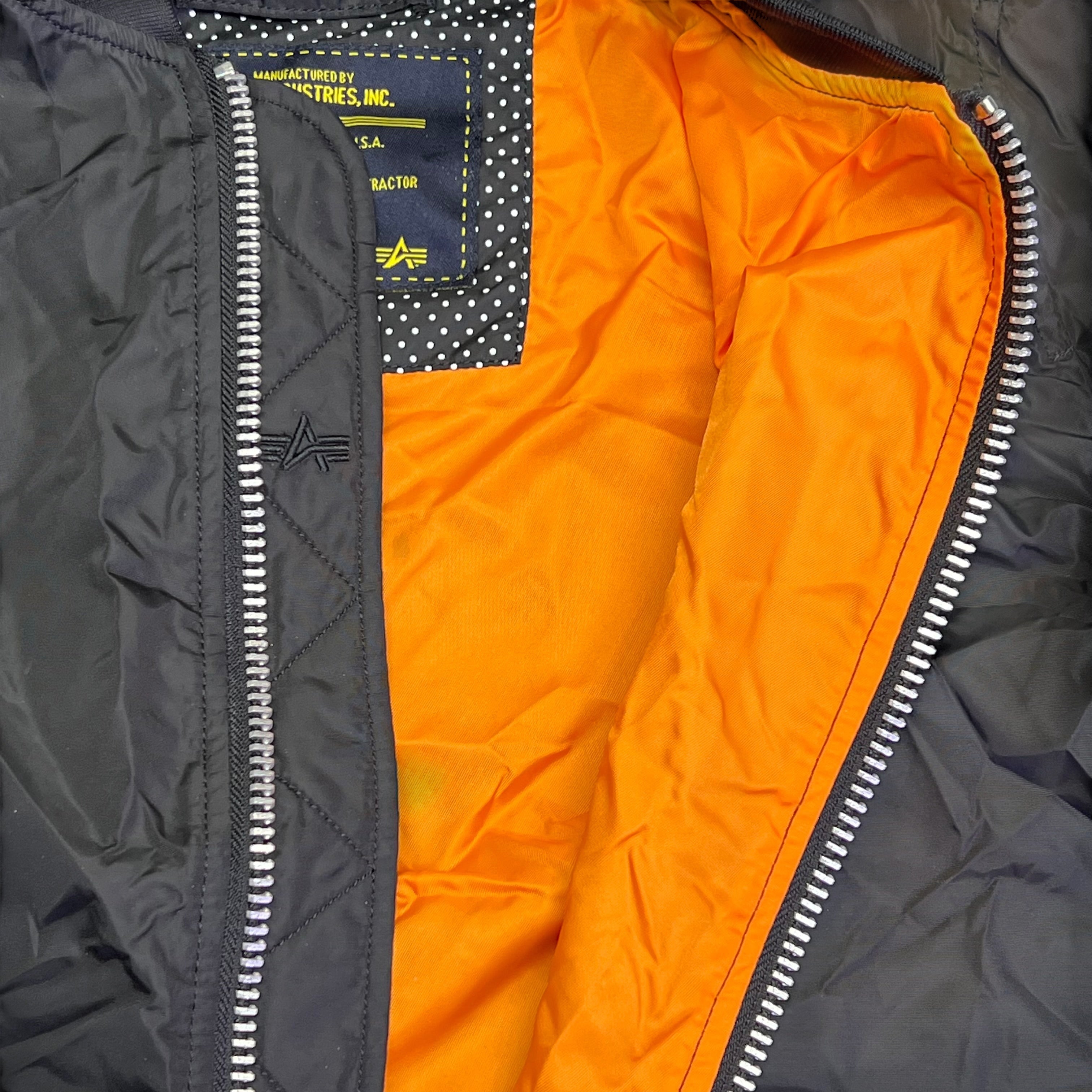 ALPHA INDUSTRIES  Bomber Jacket Orange Lined Unisex Sz XS Black (Pre-Owned)