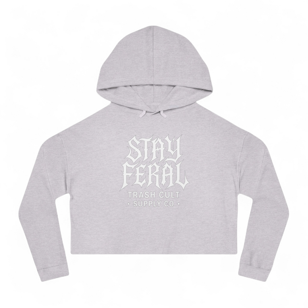 Camo Cropped Sweatshirt - Stay Feral, Trendy Streetwear, Gift for Her, Casual Outfit, Music Festival Apparel, Edgy Fashion