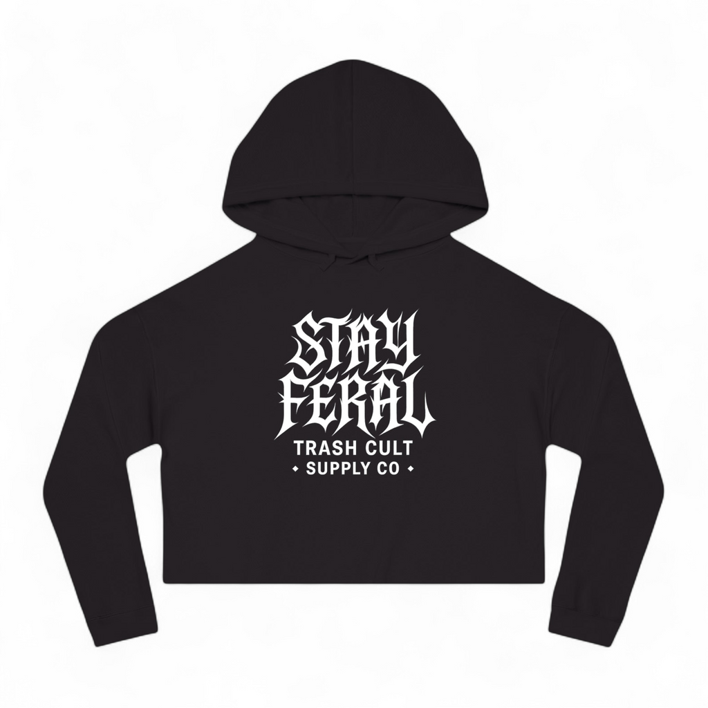 Camo Cropped Sweatshirt - Stay Feral, Trendy Streetwear, Gift for Her, Casual Outfit, Music Festival Apparel, Edgy Fashion